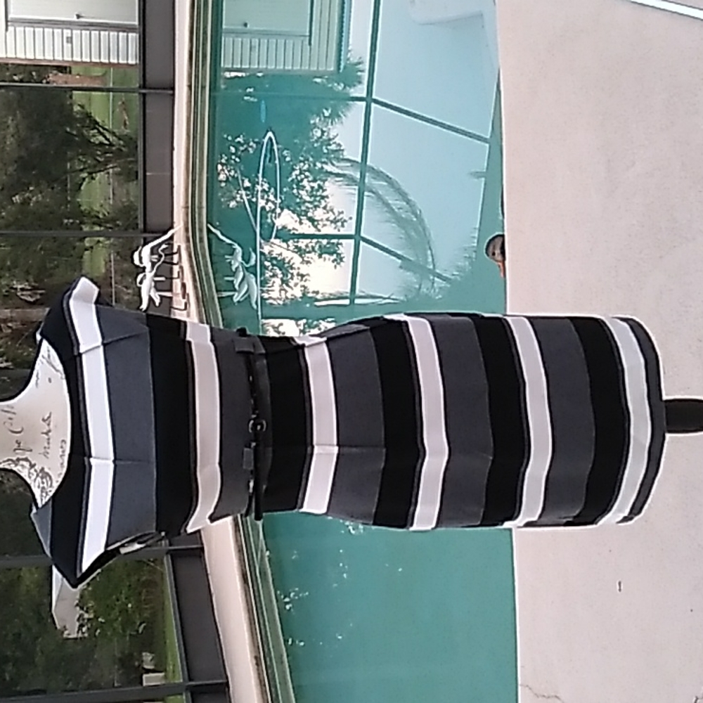 Calvin Klein Black, White And Gray Striped Dress Size 6